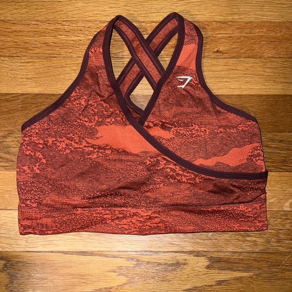 Gymshark Adapt Camo Seamless Sports Bra - Storm Red/Cherry Brown